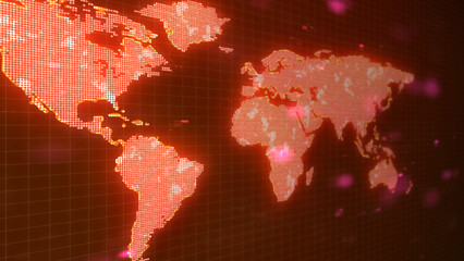 Red Global earth map  Hologram map with high quality 3D rendering of how connections and paths connect together like a high tech screen map.