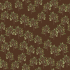 Hand drawn branches with leaves seamless pattern. Botanical sketch background. Decorative forest twig endless wallpaper.