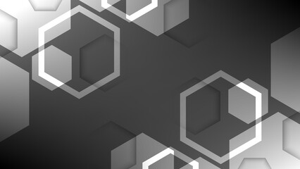abstract hexagon technology network, gradient black and white background illustration, perfect for background, wallpaper, backdrop, banner for your design