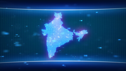 map glowing blue silhouette outline made of lines dots triangles, low polygonal shapes. Communication, internet technologies concept. Wireframe futuristic design