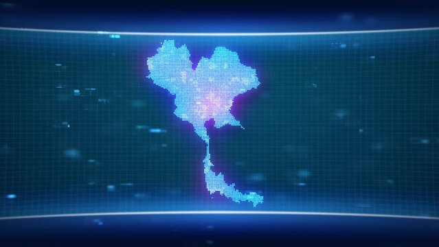 Thailand map glowing blue silhouette outline made of lines dots triangles, low polygonal shapes. Communication, internet technologies concept. Wireframe futuristic design