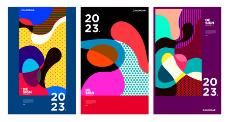 New year 2023 calendar design template with geometric colorful abstract. Vector calendar design.