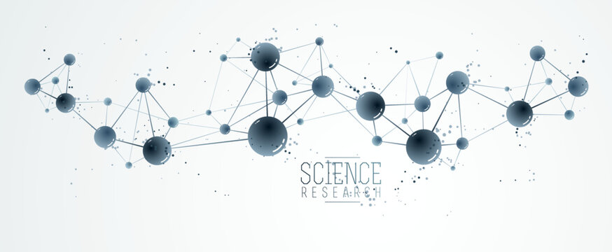 Molecules vector illustration, science chemistry and physics theme abstract background, micro and nano science and technology theme, atoms and microscopic particles.