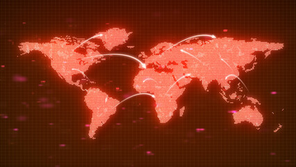 Red Global earth map  Hologram map with high quality 3D rendering of how connections and paths connect together like a high tech screen map.