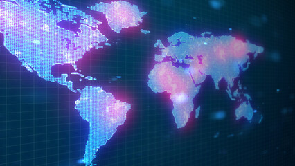 Obraz na płótnie Canvas Global earth map Hologram map with high quality 3D rendering of how connections and paths connect together like a high tech screen map.