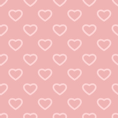 Valentine's Day vector seamless pattern with linear hearts on pastel pink background