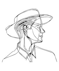 Isolated man. Continuous line, vector art. Linear doodle of minimal simple human contour. Handsome single line design. Creative character on white background. Businessman drawing. Hipster vintage. 