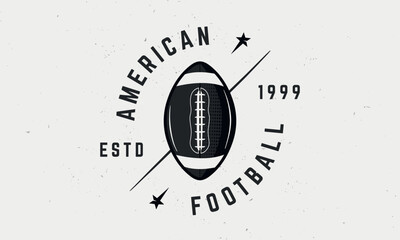 American football logo, emblem, label. Football emblem with ball icons. Print for t-shirt, typography. Emblem, poster templates. Vector illustration