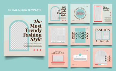 social media template banner fashion sale promotion in orange peach color. fully editable instagram and facebook square post frame puzzle organic sale poster.