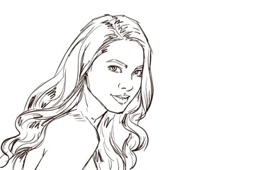 sketch of a portrait woman digital art for card illustration decoration