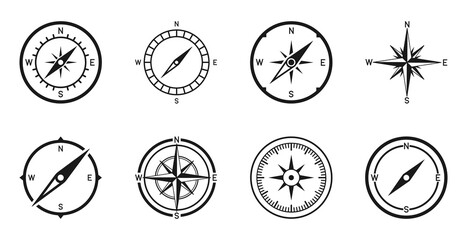 Compass vector icon set. - obrazy, fototapety, plakaty