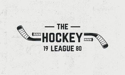 Ice Hockey league. Vintage hockey emblem with hockey cues. Logo template for team, club, league, tournament. Vector illustration