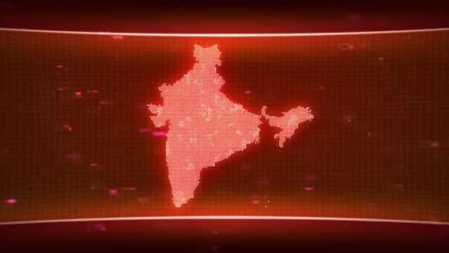 India map glowing red silhouette outline made of lines dots triangles, low polygonal shapes. Communication, internet technologies concept. Wireframe futuristic design
