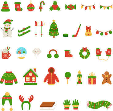 Winter set. Christmas elements. Vector illustrations on white background.