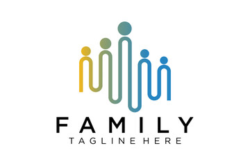 Abstract People Logo. Blue Rounded Line Linked Human Icon Pulse Wave Style isolated on White Background. Usable for Teamwork and Family Logos. Flat Vector Logo Design