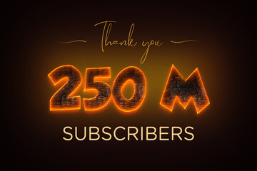 250 Million  subscribers celebration greeting banner with  Coal Design