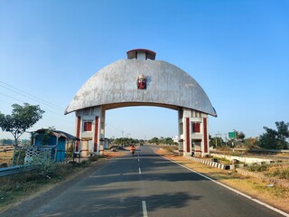 30.12.2021. Tarapith, West Bengal, India. Entrance arch design of Tarapith town on the road.