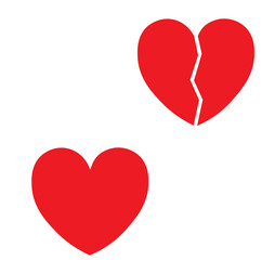 Set of broken red hearts. Broken heart vector icon.