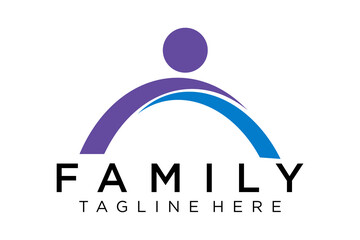 Abstract People Logo. Blue Rounded Line Linked Human Icon Pulse Wave Style isolated on White Background. Usable for Teamwork and Family Logos. Flat Vector Logo Design