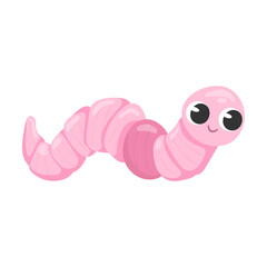 Cute worm cartoon character vector illustration. Funny forest or garden animals isolated on white background. Insects, nature concept