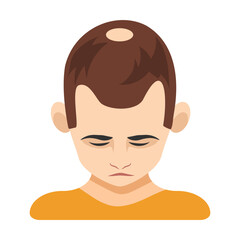 First stage of alopecia in men vector illustration. Top of male head with bald spot on scalp isolated on white background. Health, hair loss or treatment concept