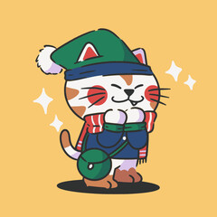 lovely tabby kitten winter fashion collection 4 character doodle element