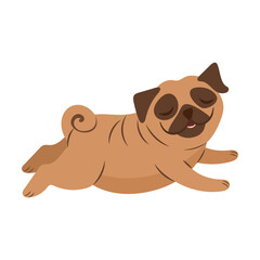 Cartoon dog animal sleeping and dreaming on white background. Cute dog in action and emotion. Happy pet. Funny puppy avatar vector. Cartoon illustration