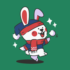 funny dancing bunny winter fashion collection 5 character doodle element
