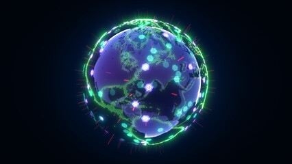 Global communication network concept, The planet earth at night with node connection, Business expansion worldwide background