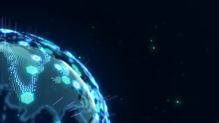 Global communication network concept, The planet earth at night with node connection, Business expansion worldwide background