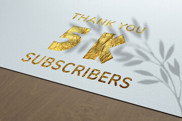 5 K  subscribers celebration greeting banner with Golden Paper Design