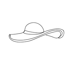 Women's hat in line art style, one continuous line. Contour. Logo, for decoration