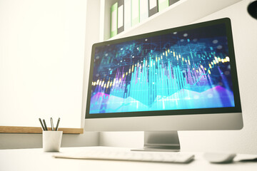 Modern computer display with abstract financial graph, financial and trading concept. 3D Rendering