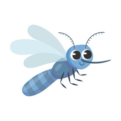 Cute mosquito cartoon character vector illustration. Funny forest or garden animals isolated on white background. Insects, nature concept