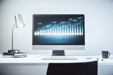 Fototapeta premium Computer monitor with abstract financial graph, finance and trading concept. 3D Rendering