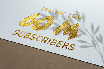 60 Million  subscribers celebration greeting banner with Golden Paper Design