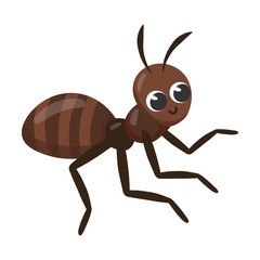 Cute ant cartoon character vector illustration. Funny forest or garden animals isolated on white background. Insects, nature concept