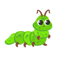 Cute caterpillar cartoon character vector illustration. Funny forest or garden animals isolated on white background. Insects, nature concept