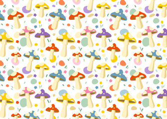 Cute vector seamless pattern with colorful mushrooms
