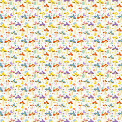 Cute vector seamless pattern with colorful mushrooms