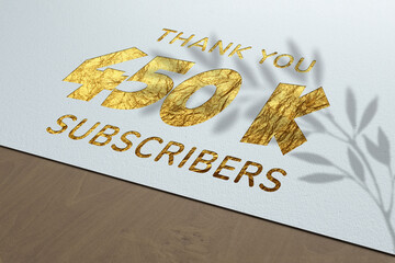 450 K  subscribers celebration greeting banner with Golden Paper Design