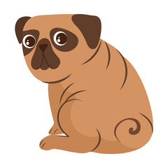 Cartoon dog animal turned his back and is sad on white background. Cute dog in action and emotion. Happy pet. Funny puppy avatar vector. Cartoon illustration