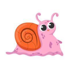 Cute snail cartoon character vector illustration. Funny forest or garden animals isolated on white background. Insects, nature concept