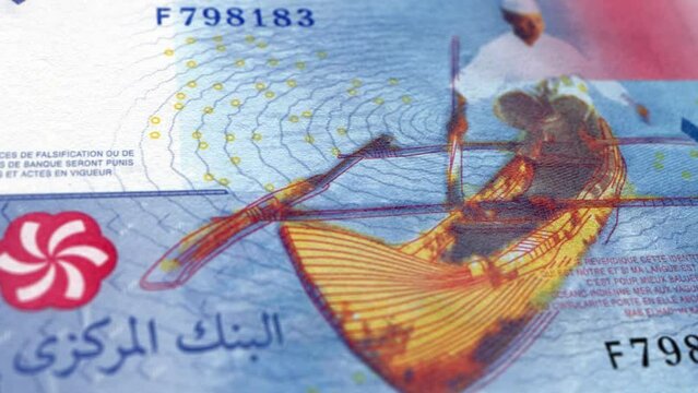 Comoros Comorian Franc 1000 Banknotes, Thousand Comorian Franc, Close-up and macro view of the Comorian Franc, Tracking and Dolly Shots 1000 Comorian Franc banknote Observe and Reserve Side, Comorian