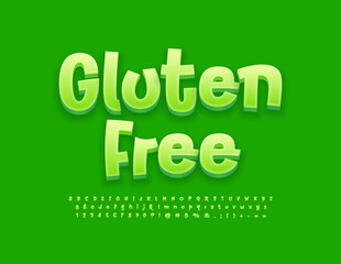 Vector modern sign Gluten Free. Green Handwritten Font. Artistic Alphabet Letters and Numbers set