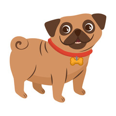 Cartoon dog animal standing and smiling on white background. Cute dog in action and emotion. Happy pet. Funny puppy avatar vector. Cartoon illustration