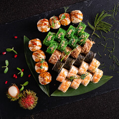 tasty sushi on the black background