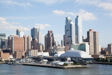 Fototapeta premium New York City Skyline And A Navy Ship