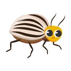 Cute half haired beetle pest cartoon character vector illustration. Funny forest or garden animals isolated on white background. Insects, nature concept