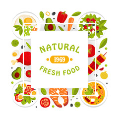 Fresh Natural Food Served on Plate Advertising Banner Vector Template